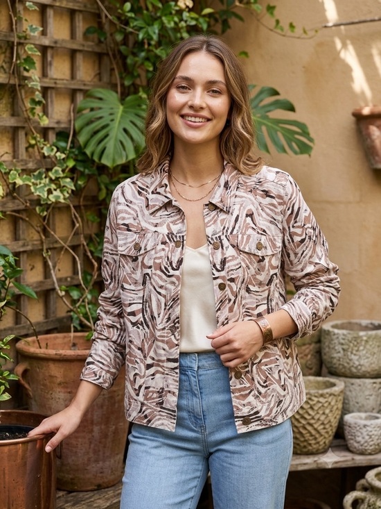 Carole Little Jackets & Blazers - Carole Little Women's Printed Button-Front Jacket in Beige and Brown